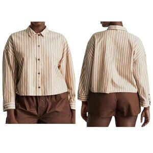 Everlane Brown White Stripe 100% Cotton Woven Pajama Top Small